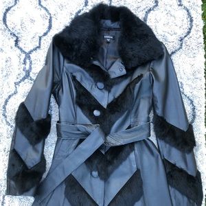 BeBe leather and rabbit fur coat